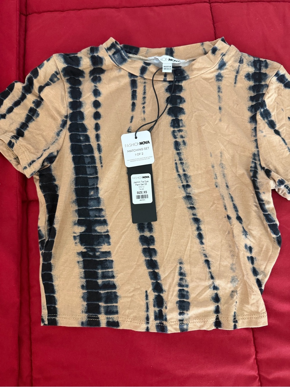 Fashion Nova Taupe and Black Tie-Dye Crop Tee and matching pants set size XS